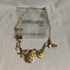 Louise Carter Gold Tone Paperclip Chain Charm Bracelet w/ White Pearl, Beach