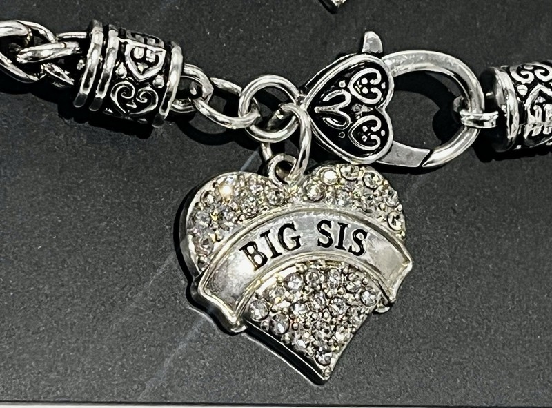Sister Bracelets Inspired Silver “Baby Sis” “Big Sis” Clear Stones New gallery
