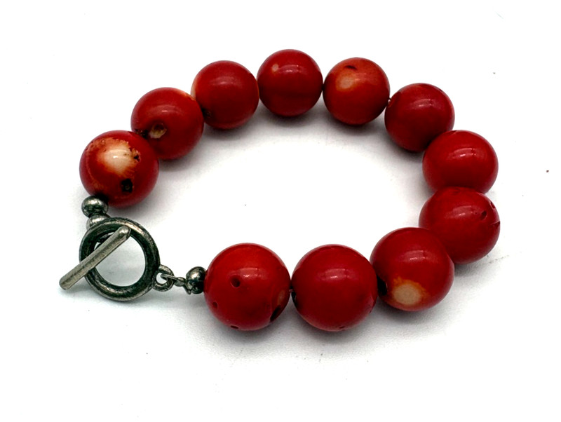 Chunky Red Beaded Statement Bracelet Art Pottery Toggle Clasp 8.5" gallery