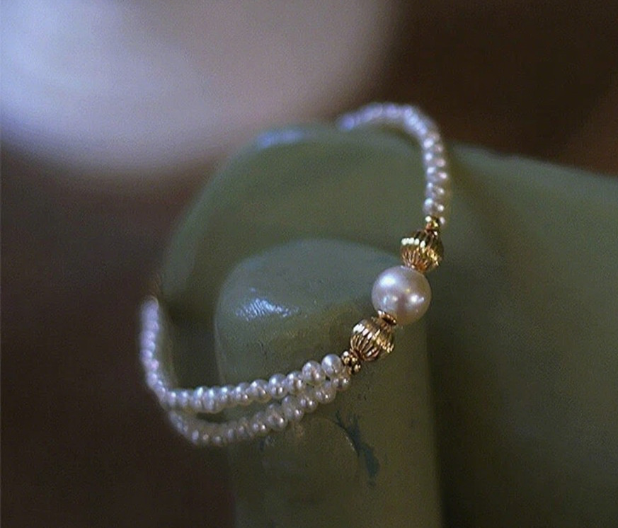 2 Rows AAAA Real Natural 4-5mm+8mm White Akoya Pearl Bracelet 7.5-8" 14k Gold P