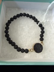 Black Lava Stone And Druzy Quartz Bracelet