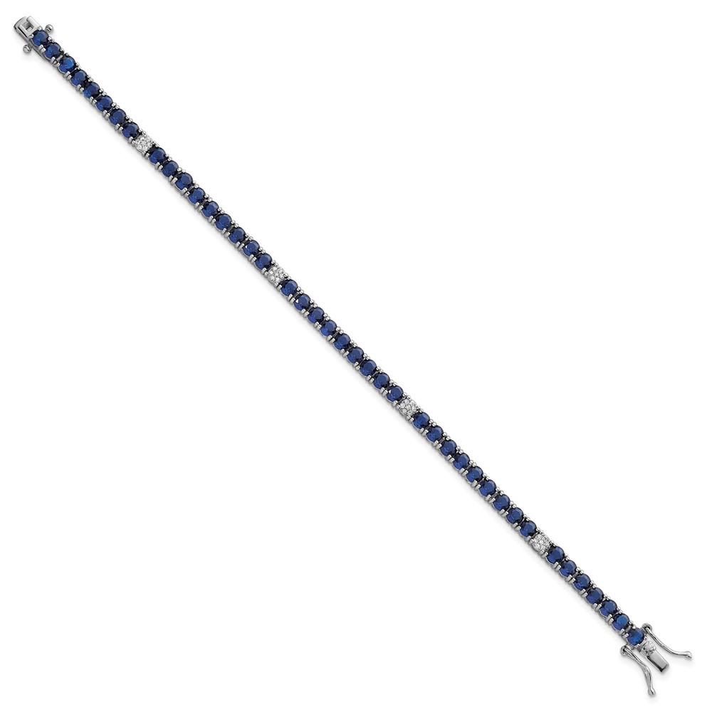Sterling Silver Rhodium-plated Polished Round Blue and White CZ 7 Inch Bracelet gallery