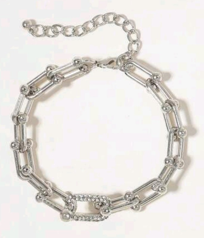 2 Pcs/ Set Bracelet Bangle Chain Charm Cuff Silver Plated with zirconia gallery