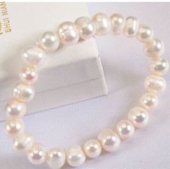 7-8mm/8-9mm Natural Freshwater Cultured Pearl Beads Elastic Bangle Bracelet 7.5″