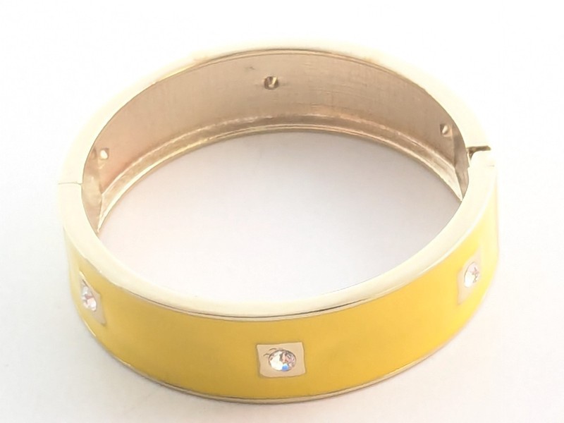 Sequin Yellow Enamel Hinged Bracelet Rhinestone Accents NWOT gallery