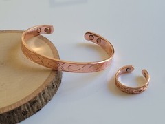 Solid Copper Magnetic Bracelet Ring Set Arthritis Cuff Ring Set Jesus Fish