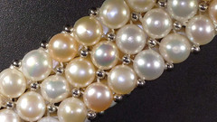 3 Rows Natural White and Pink/Peach Color Play Freshwater Pearl Stretch Bracelet