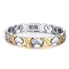 Silver Gold Tone Stainless Steel Charm Heart Magnetic Womens Bracelet Chain Link