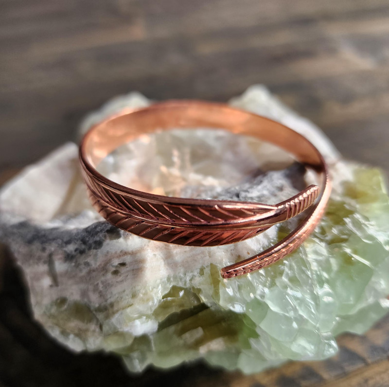 Pure Copper Feather Cuff Bracelet Adjustable Boho Open Bangle Nature Inspired gallery