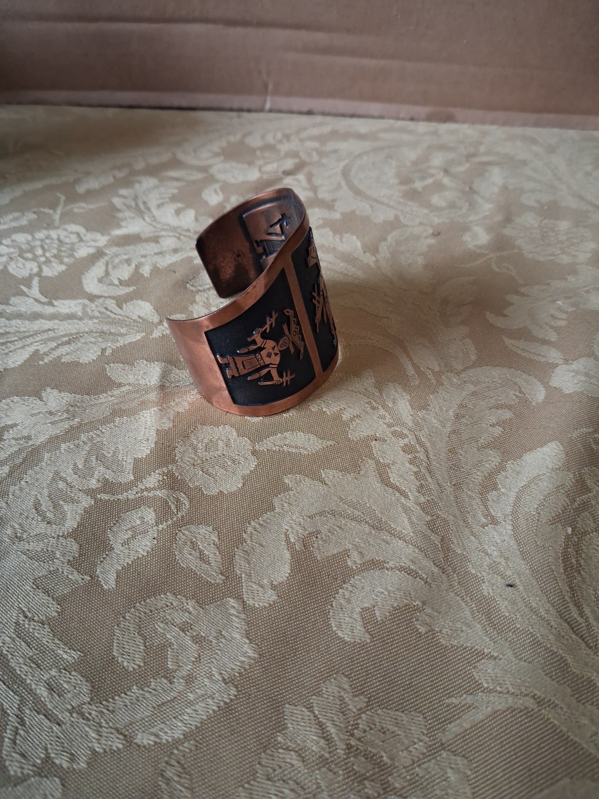 Vintage Solid Copper Cuff Bracelet Panel Kachina Dancer Marked gallery