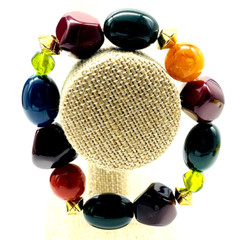 Chunky Beaded Stretch Bracelet Gold Tone Fall Colors