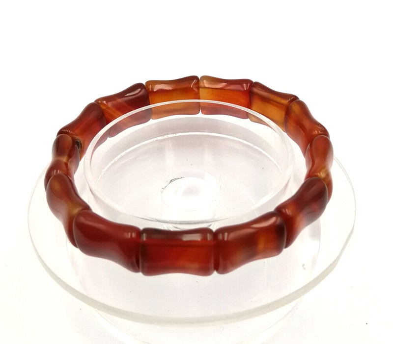 Red Agate Genuine Jade Tiger's Eye Amethyst Quartz Bamboo Joint Bangle Bracelet gallery
