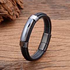 Genuine Hematite & Pink Crystal Tiger Eye Stone Bracelet Handmade Leather Bangle
