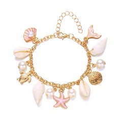 Shell Starfish Bracelet Seahorse Conch Sea Pearls Charm Pink W
