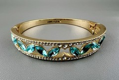 Anne Klein Bracelet Blue Crystal Hinge Bangle Gold Tone 6.75”