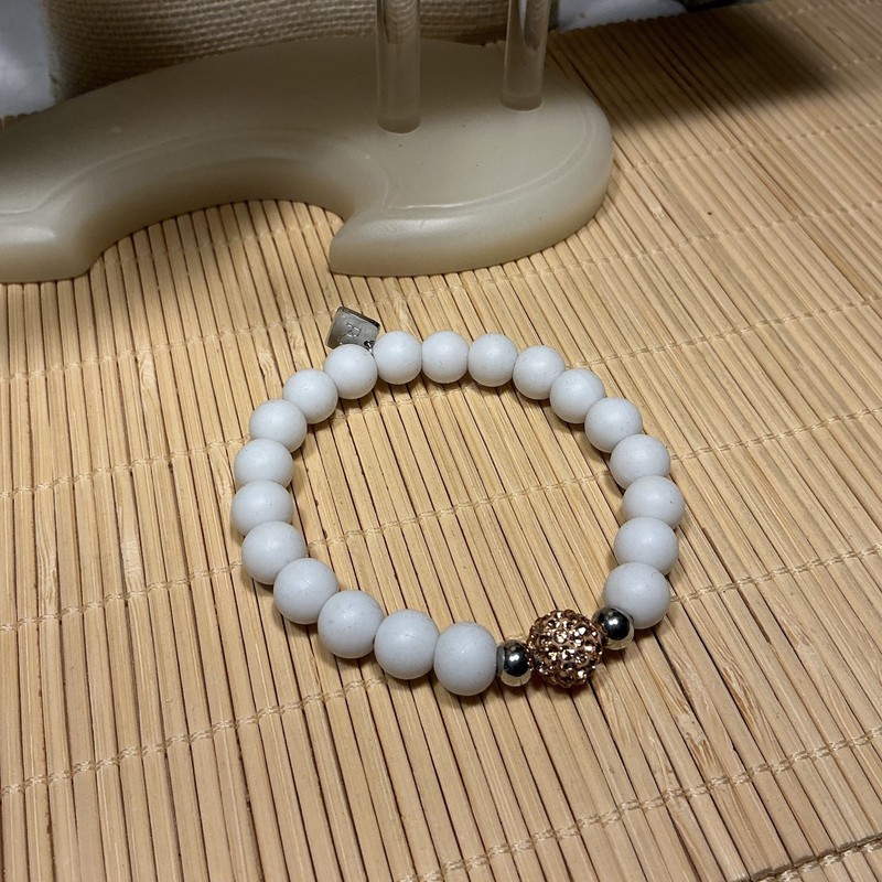 Rustic Cuff Bracelet White Rubber Peach Rhinestone Beaded Gold Stretch Lot 99D gallery