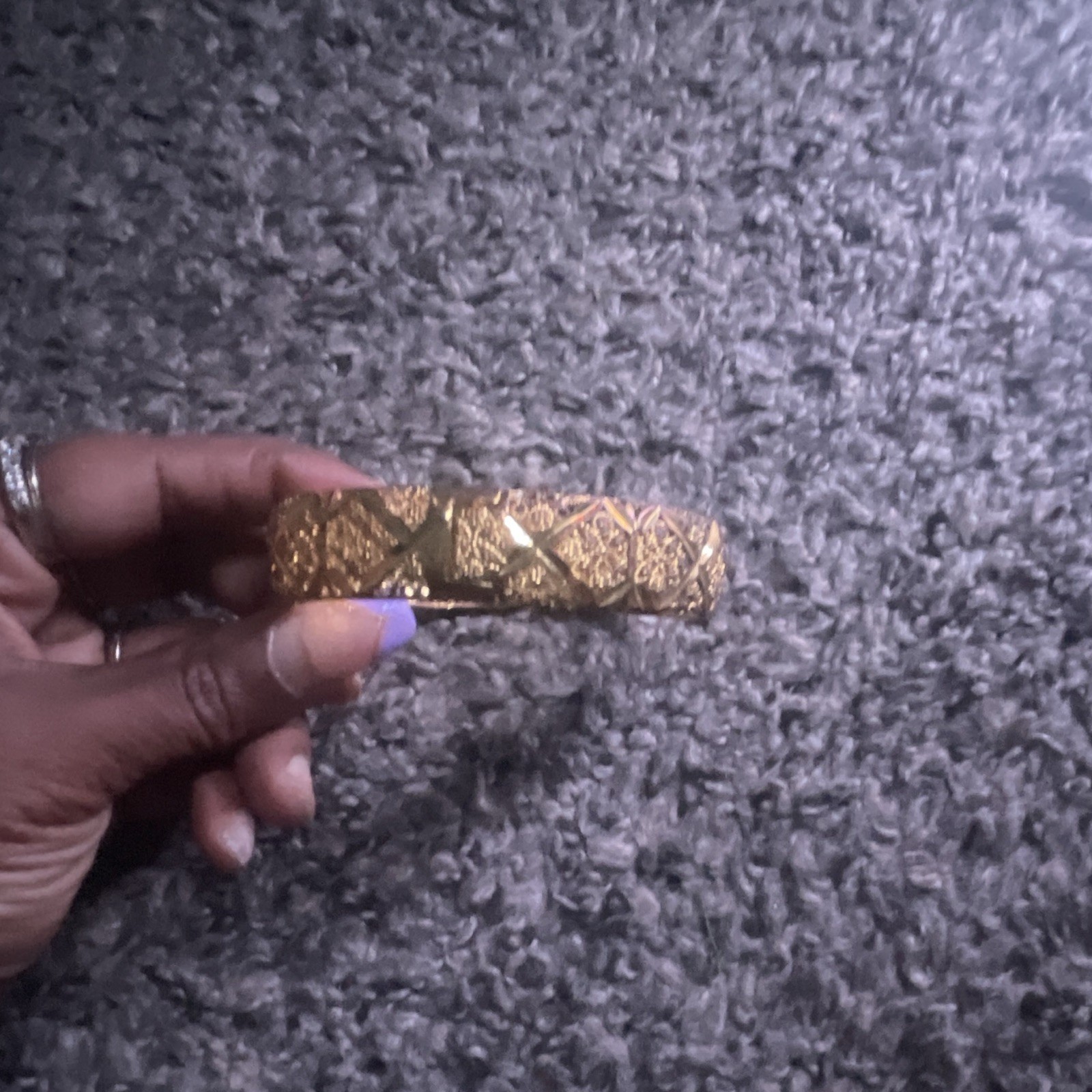 Gold Tone Textured Pattern Metal Bangle Bracelet - No Main or Secondary Stone gallery
