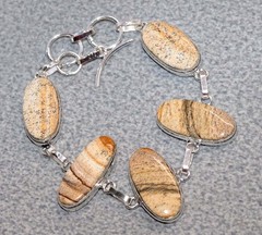 925 Silver Plated Picture Jasper Bracelet 8″ Graceful Jewelry Fashion Sale GW