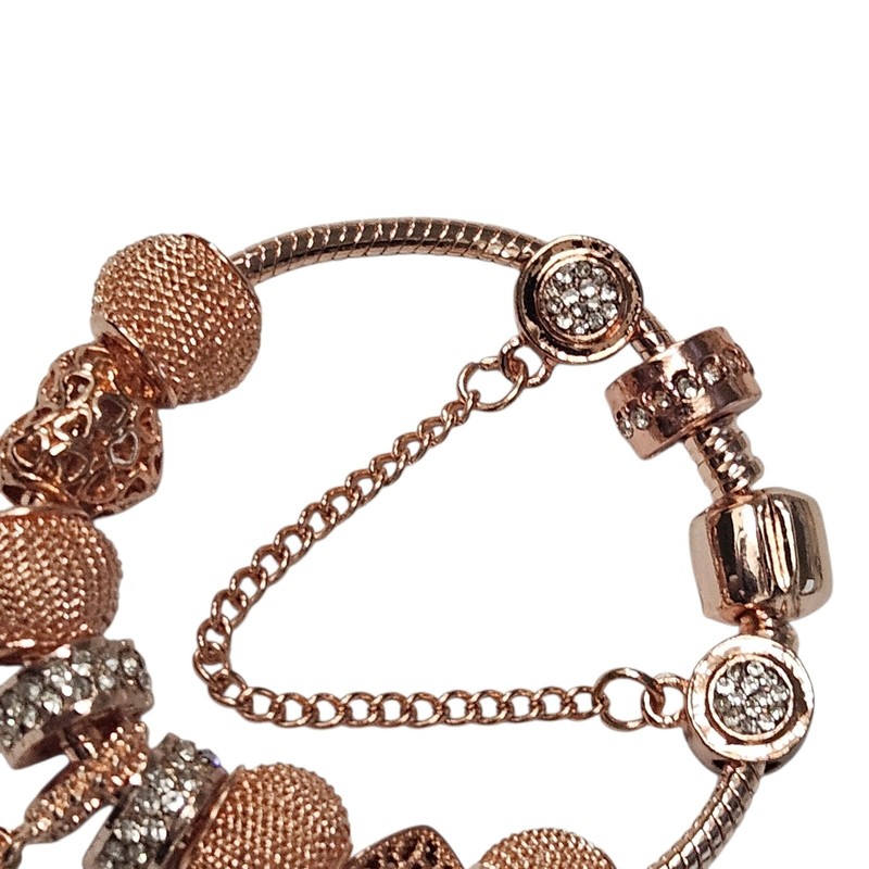 NEW Rose Gold Roses And Love Hearts European Charm Bracelet Jewelry Gift gallery