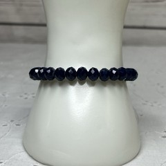 Vintage Navy Blue Faceted Glass Beaded Stretch Bracelet