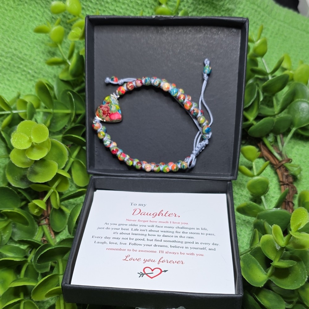 MOOGEEN Multicolor Beaded Adjustable Bolo Bracelet Heart Dangle Charm