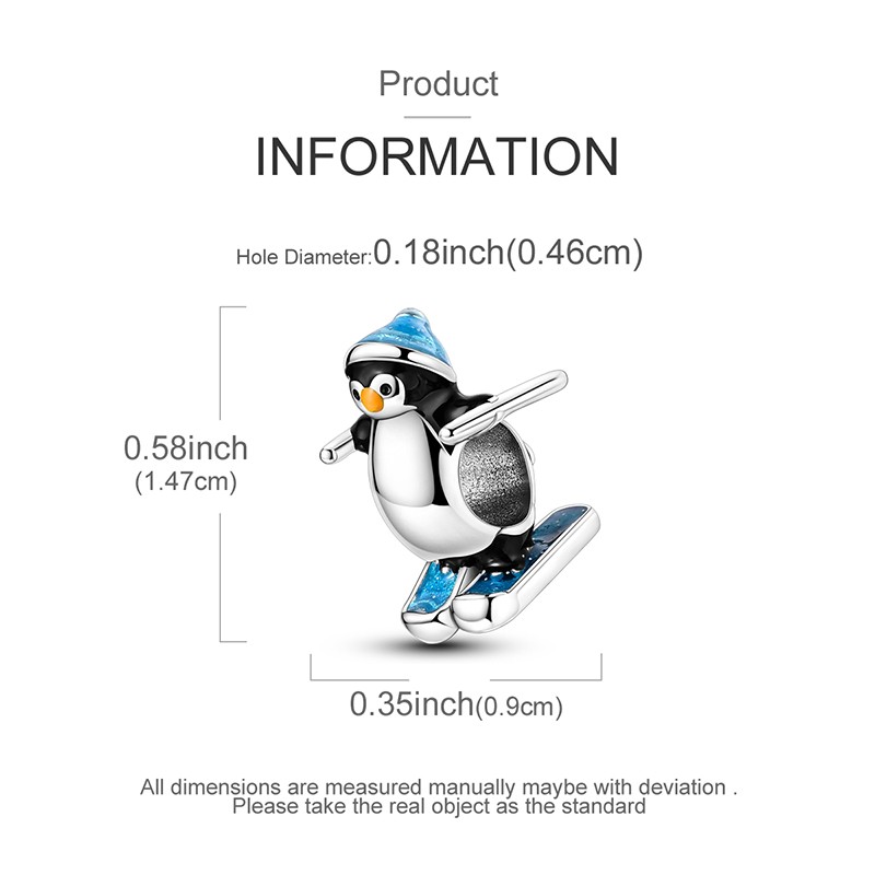 MULA 925 Sterling Silver DIY Charm Enamel Cute Penguin Ski for Women Bracelet gallery