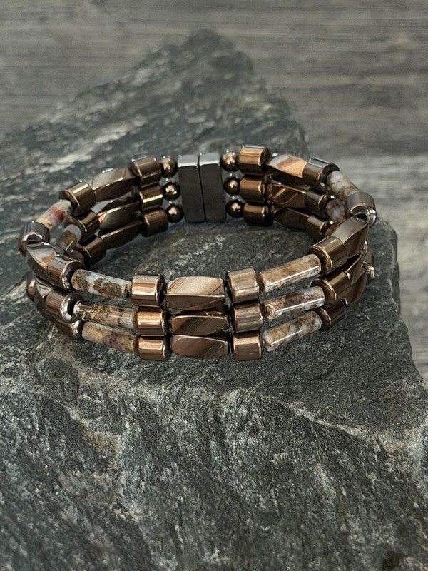 Mens Women Copper Magnetic Therapy Hematite Bracelet Anklet Botswana Agate 3 Row gallery