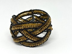 Black And Gold Beaded Cuff Stretch Bracelet Boho