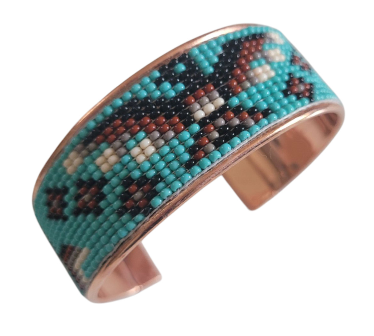 Native American Style Copper Seed Beaded Adjustable Bracelet Cuff Thunderbird II gallery