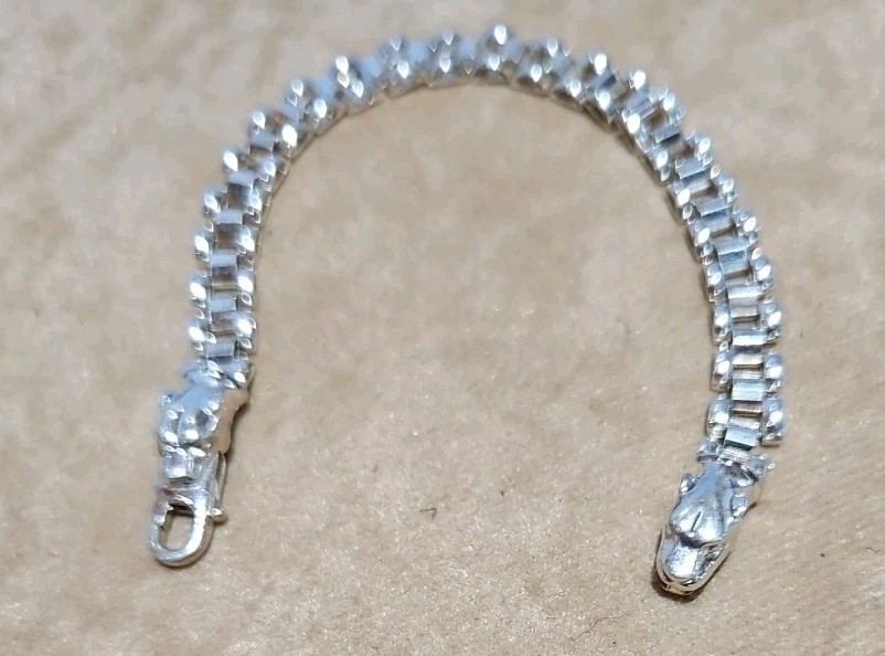 VINTAGE ITALY 925 STERLING SILVER DOUBLE PANTHER HEAD CLASP 7.25" LINK BRACELET gallery