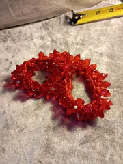 Set Of Two Elastic Red Beaded 6 Inch Bracelets. J5