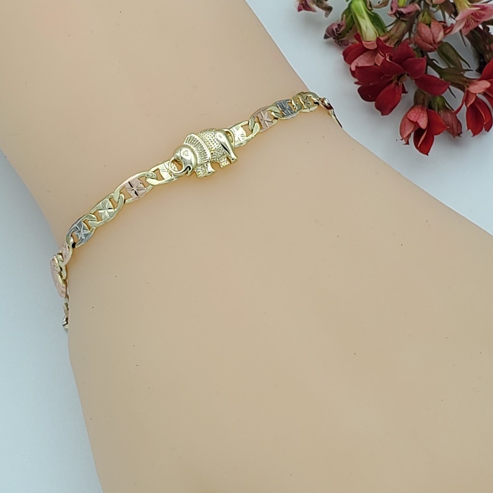 Woman Tri Color Gold Plated 3 Turtles Chain Turtle Bracelet. Oro Laminado