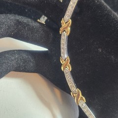 Two Tone X and O Crystal Link Bracelet Gold Silver Mixed Metal Hugs and Kisses