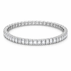 Silver-Tone CZ Tennis Bracelet Women Emerald Cut Crystal Stretch Elegant Gift
