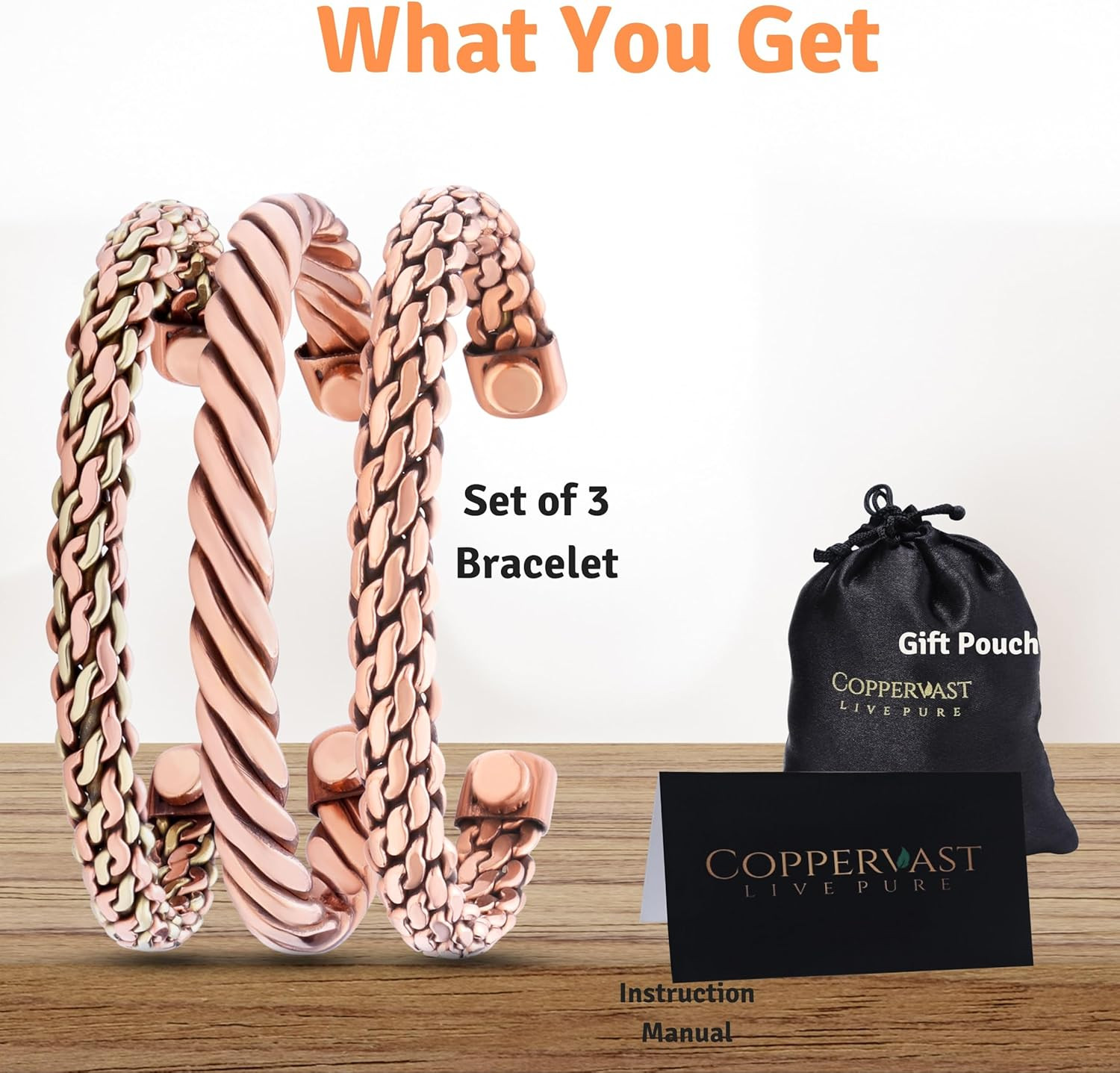 Copper Bracelets- for Men and Women| Set of 3 with Gift Bag |Handmade 100% Coppe gallery