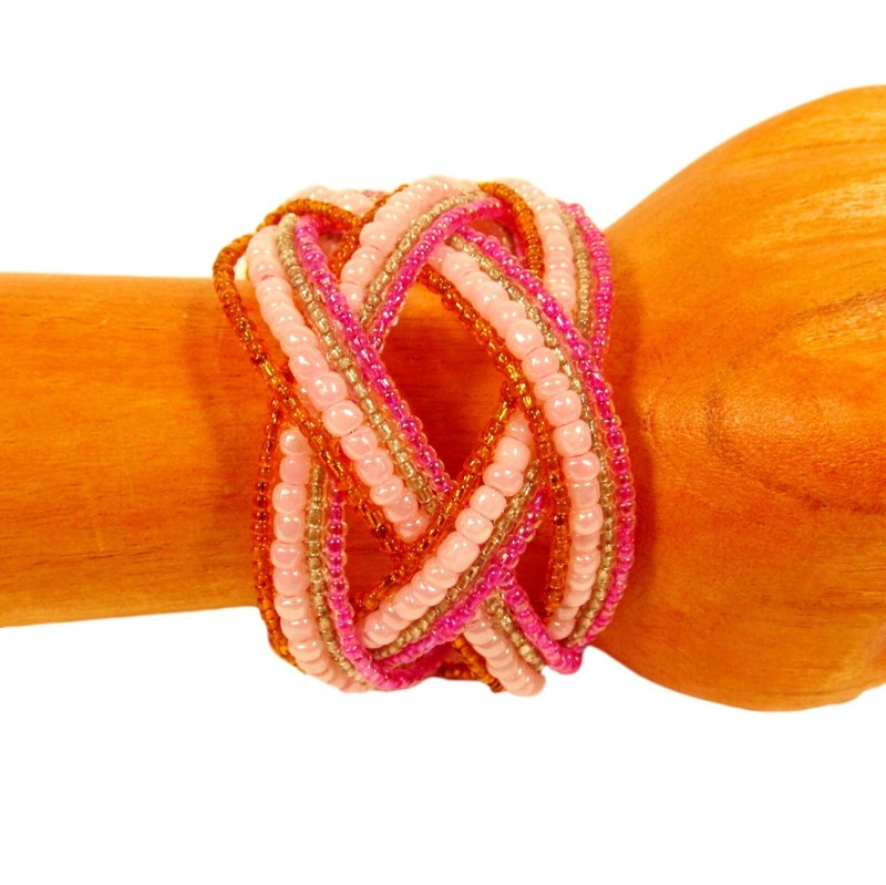 3 Orange MultiColor Handmade Beaded Braided Wide Cuff Bali Bracelet Value Priced gallery