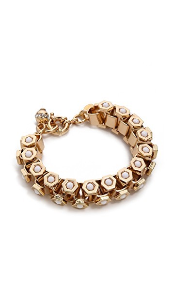 Lee Angel Neiman Marcus Women's Howlite Brass Box-Station Bracelet 8 L NIP 150 gallery