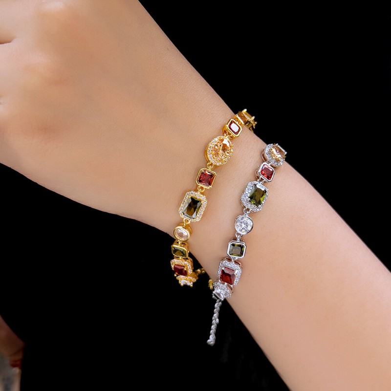 Fashion Gold Plated Multicolor Geometric CZ Zirconia Tennis Chain Bracelet Women gallery