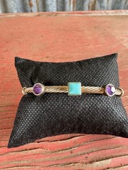 Sterling Silver Desert Rose Trading Cuff Bracelet Turquoise Amethyst 925