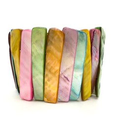 Natural Shell Rainbow Colors Stretch Bracelet Dyed Mother of Pearl Vintage