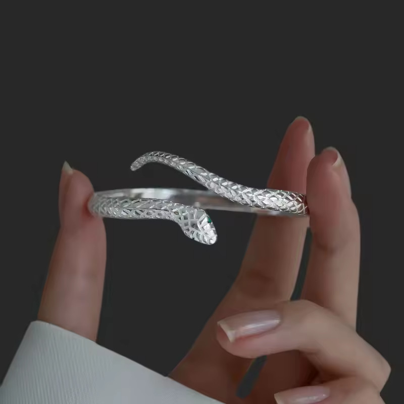 Elegant 925 Sterling Silver Charm Cobra Snake Design Bracelet Bangle Cuff gallery