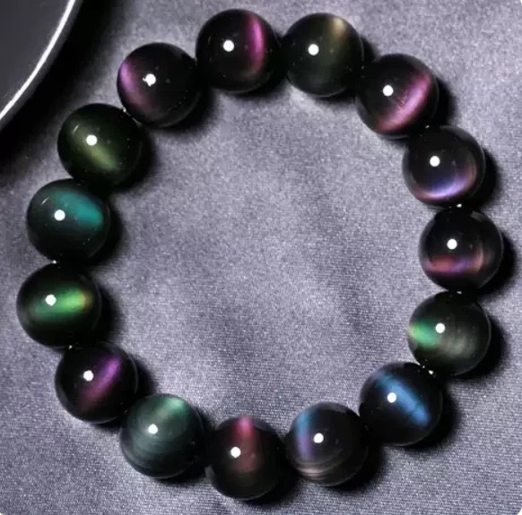 12mm Handmade Rainbow Obsidian Beaded Bracelet Love Reiki Unisex Gift Woman Man gallery