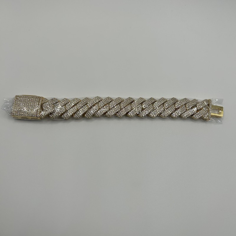 Moissanite Gold Cuban Bracelet Miami Cuban Link Prong Bracelet 20mm 7.5” 3 Row gallery