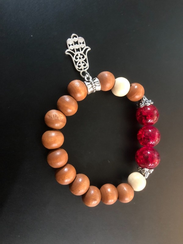 Beaded Boho Design Wood and Glass Stretch Bracelet gallery