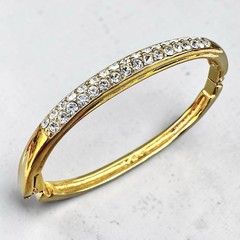 Swarovski Crystal Bangle Bracelet Gold Tone Vintage Hinged Swan Crystals