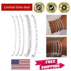 5 Stylish Layered Gold Bracelets for Women – Hypoallergenic & Stackable 7+2 Inch