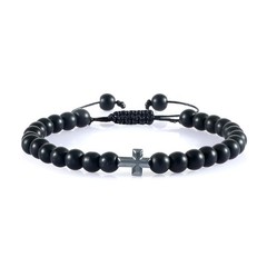 6mm Natural Stone Cross Bracelet Christian Prayer Men Women Jewelry Jesus Gift