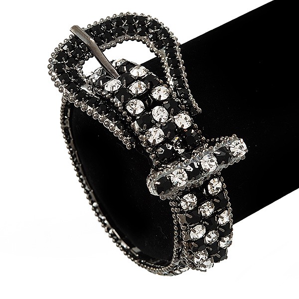 Unique Black & White Diamante 'Buckle' Bracelet In Gun Metal Finish - up to gallery