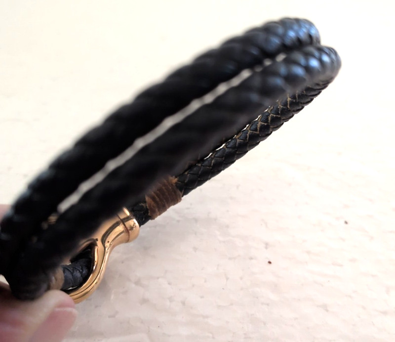 Braided Leather Bracelet Navy Blue Dark Copper Hook Clasp Brown Leather Banding gallery
