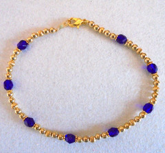 Ankle Bracelet 9 1/2″ Gold Plated Colbalt Blue Czech Crystals Lobster Clasp